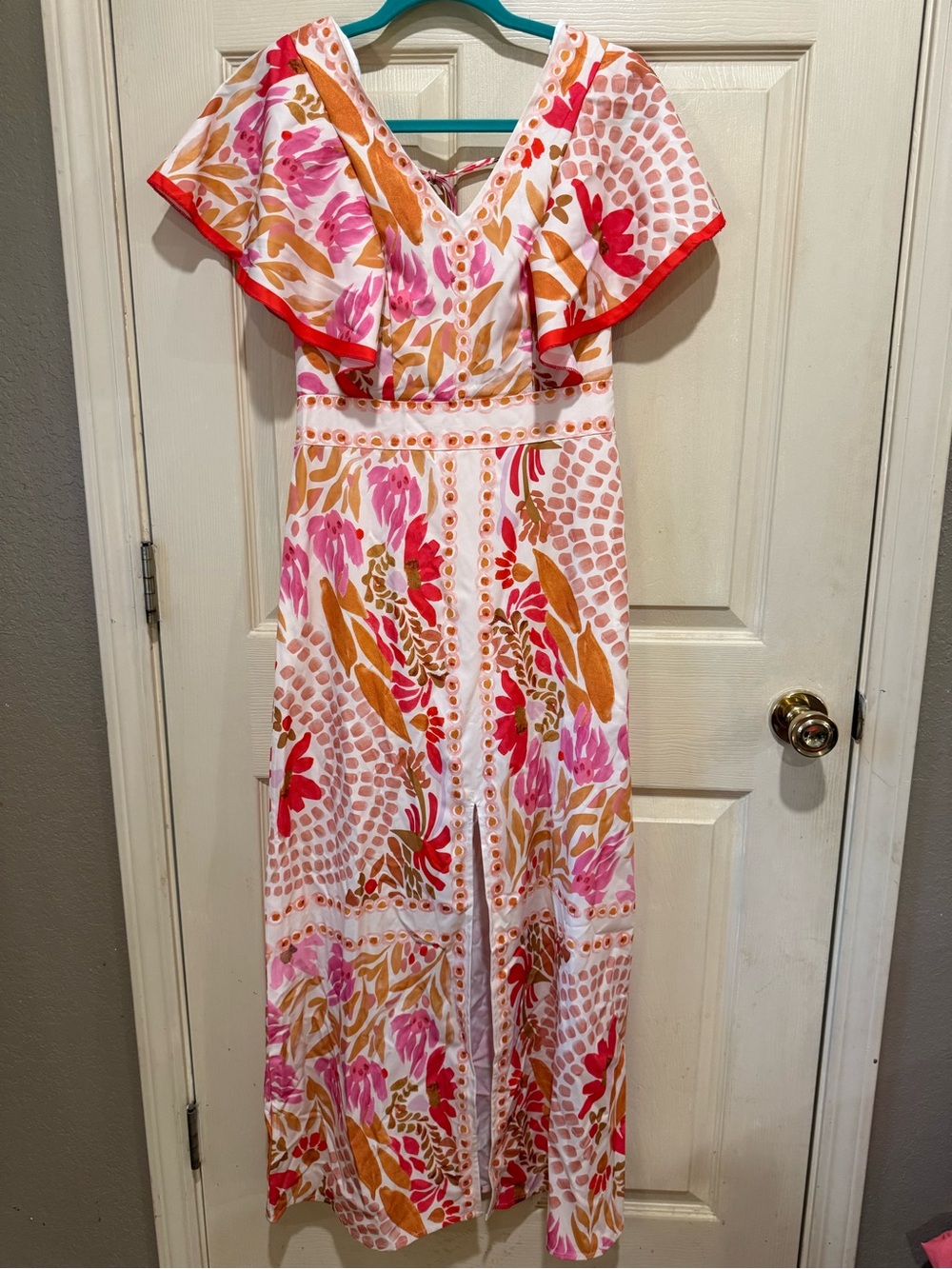 Pink and Orange Floral Satin Slip Dress